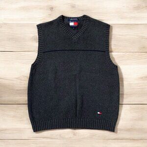 Tommy Hilfiger Sweater Vest Mens L‎ Large  Pullover V Neck Gray ~ With Logo Y2K